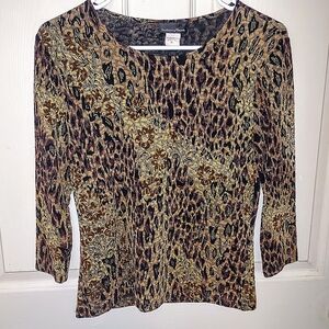 Womens Medium Brittany Black Animal Cheetah Leopard Print Textured Top